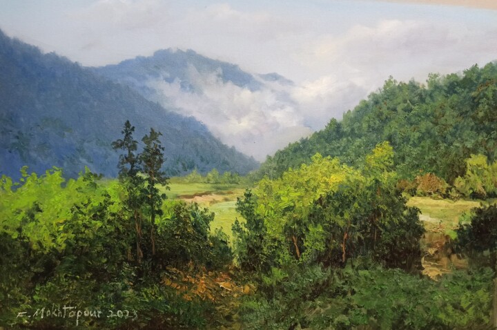 Ζωγραφική με τίτλο "The Green Talesh" από Faramarz Mokhtarpour, Αυθεντικά έργα τέχνης, Λάδι