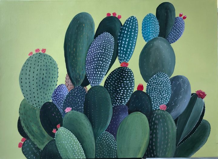 Peinture intitulée "Cactus" par Fabienne Richard-Bouzat, Œuvre d'art originale, Acrylique