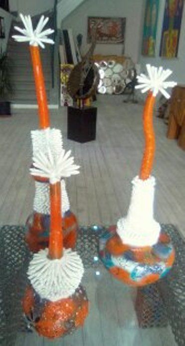 Sculpture intitulée "sculpture de 3 palm…" par Farej, Œuvre d'art originale, Céramique