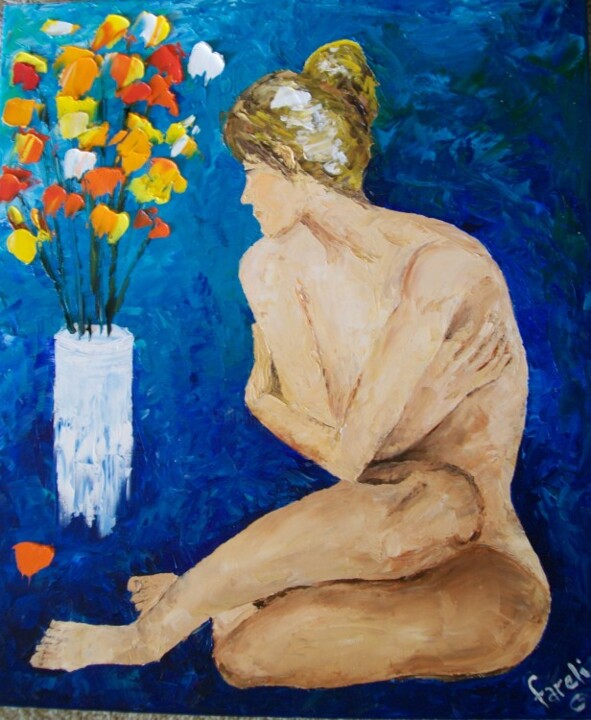 Painting titled "Woman in blue" by Fareli, Original Artwork, Oil
