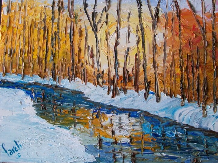Painting titled "Blue River" by Fareli, Original Artwork, Oil
