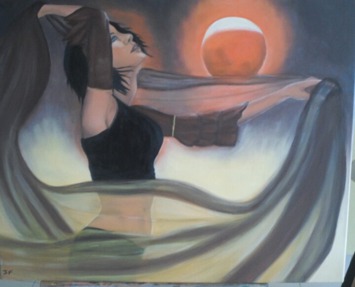 Peinture intitulée "Hommage à la lune" par Fargier Josiane, Œuvre d'art originale, Huile