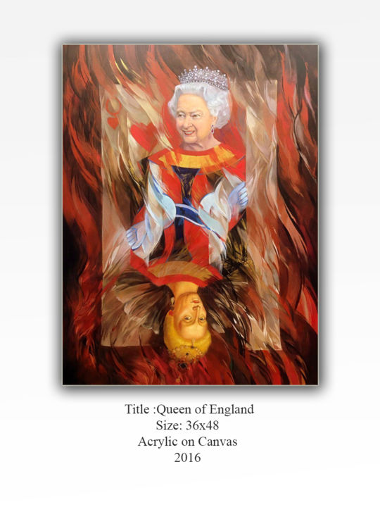 Painting titled "Queen of England" by Farhad Amini, Original Artwork, Acrylic