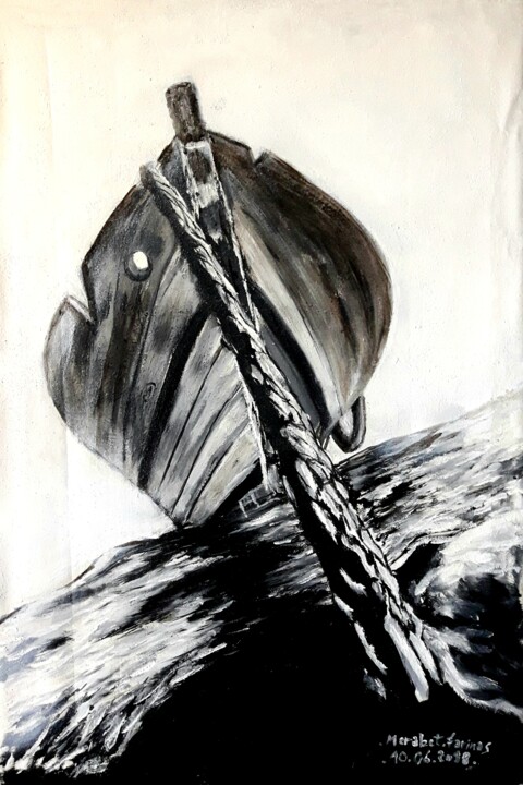 Painting titled "Le bateau" by Farinas Merabet, Original Artwork, Oil