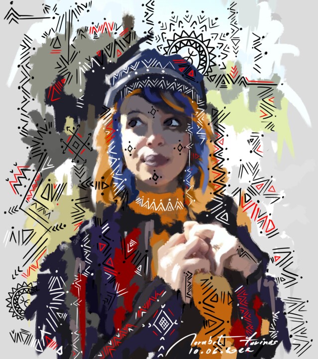 Arts numériques intitulée "La jeune Fille kaby…" par Farinas Merabet, Œuvre d'art originale, Huile