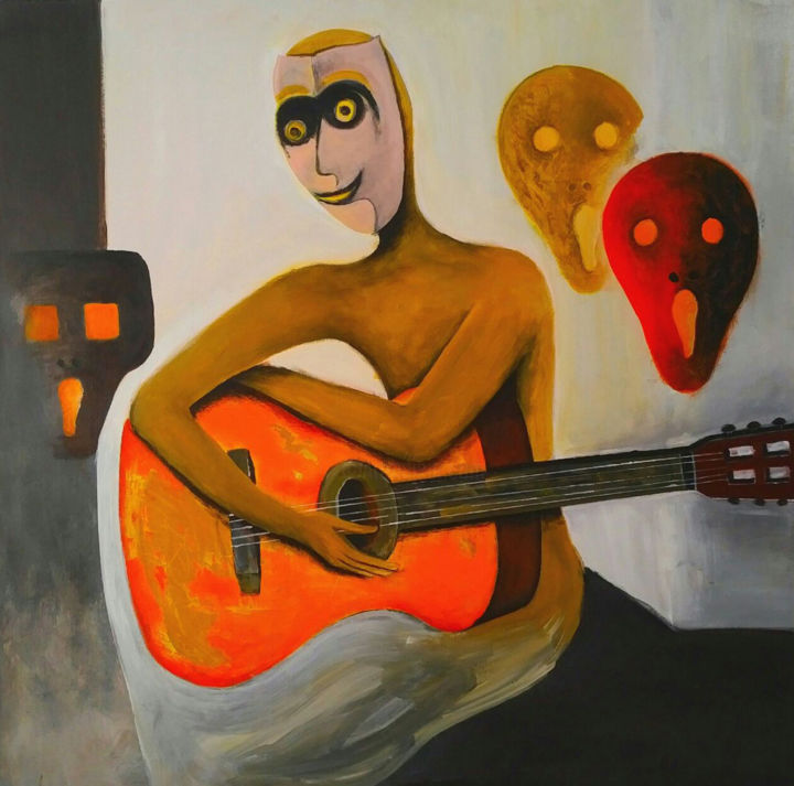 Painting titled "Fake" by Fariba Taheri Esnaashari, Original Art, Acrylic