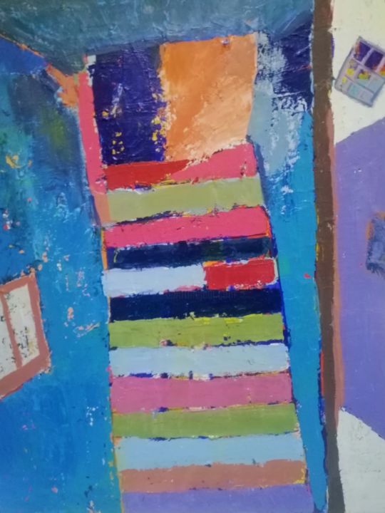 Painting titled "Escaliers" by Karim Faridi, Original Artwork, Acrylic