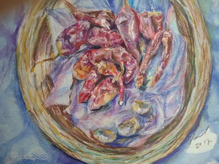 Painting titled "chili peppers in ba…" by Fariel Shafee, Original Artwork