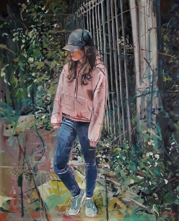 Painting titled "Pensando" by Fariza, Original Art, Oil