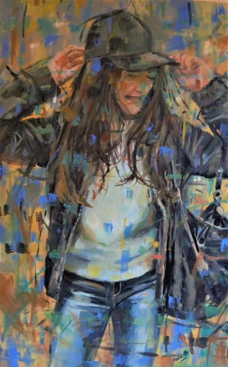 Painting titled "Estupenda" by Fariza, Original Art, Oil Mounted on Stretcher frame