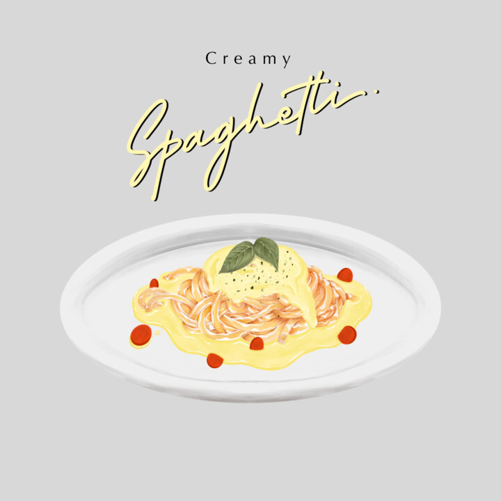 Digitale Kunst mit dem Titel "Creamy Spaghetti" von Farizkyfattah Farizky Fatah N, Original-Kunstwerk, 2D digitale Arbeit