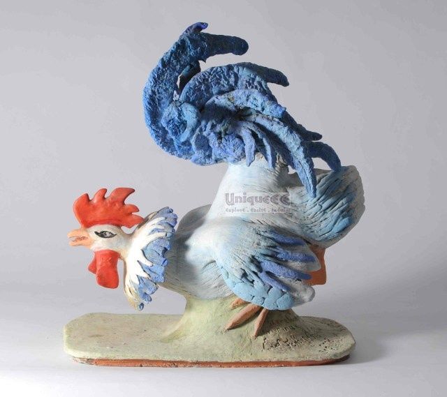 Sculpture titled "Rooster (2)" by Farkas Fischhof, Original Artwork, Terra cotta