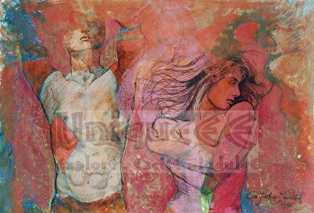 Painting titled "Adam and Eve" by Farkas Fischhof, Original Artwork, Oil