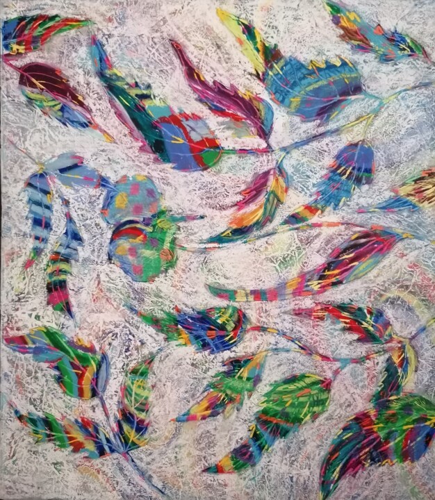 Dessin intitulée "Les feuilles en cou…" par Farnaz Pishro, Œuvre d'art originale, Pastel