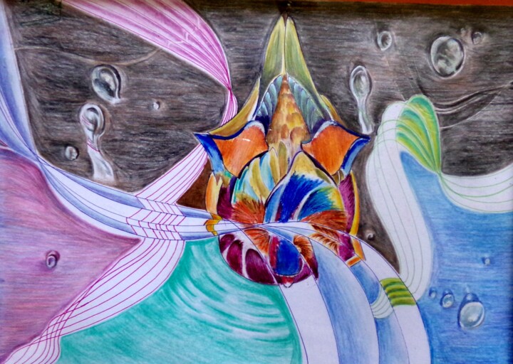 Dessin intitulée "Canard plongé dans…" par Farnaz Pishro, Œuvre d'art originale, Crayon