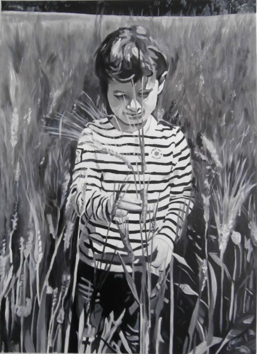 Peinture intitulée "Nathéo dans les blés" par Off Olivier Fasquel, Œuvre d'art originale