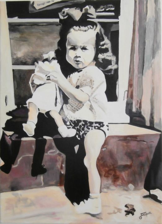 Painting titled "Petite fille à la p…" by Off Olivier Fasquel, Original Artwork