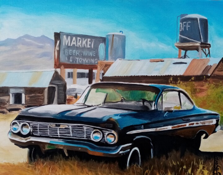 Painting titled "route 66 market" by Off Olivier Fasquel, Original Artwork, Acrylic Mounted on artwork_cat.