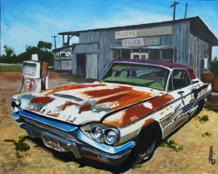 Painting titled "route 66 station fa…" by Off Olivier Fasquel, Original Artwork, Acrylic Mounted on artwork_cat.
