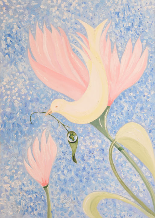 Pintura titulada "PEACE BIRD" por Fatemeh Ramaji, Obra de arte original, Oleo