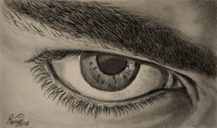 Drawing titled "PENETRATING EYE" by Fatemeh Ramaji, Original Artwork, Conté