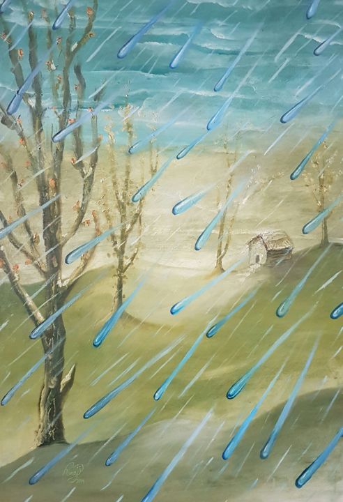 Pintura titulada "THE WARMTH OF RAIN" por Fatemeh Ramaji, Obra de arte original, Oleo