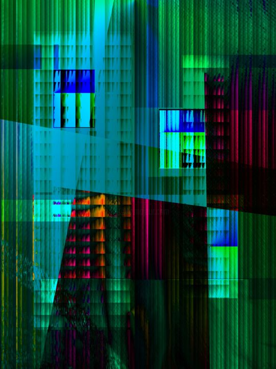 Digitale Kunst mit dem Titel "LIGHTED WINDOWS" von Fathi Nasri, Original-Kunstwerk, Digitale Malerei