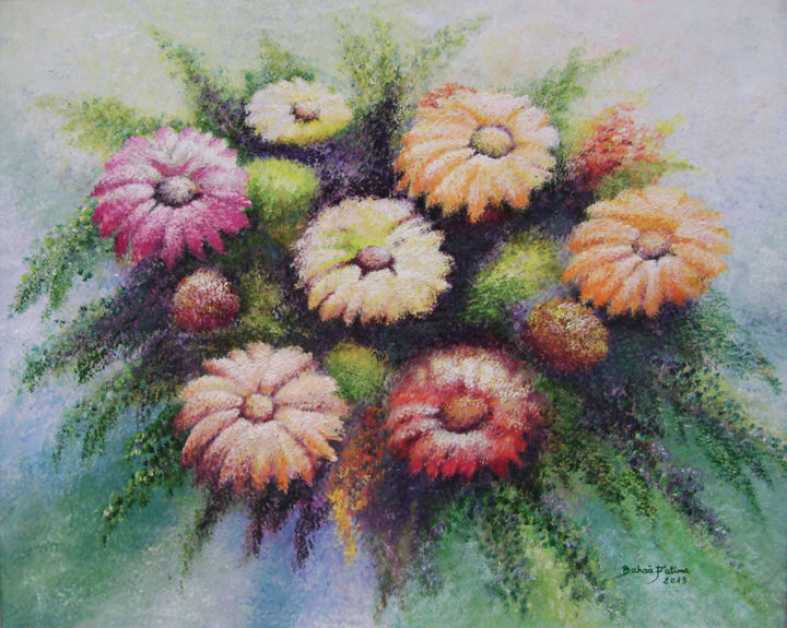 Painting titled "tableau-bouquet-bah…" by Fatima Bahaa, Original Artwork