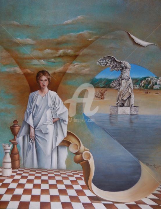 Painting titled "Vitória de Samothra…" by Fatima Marques, Original Artwork, Oil
