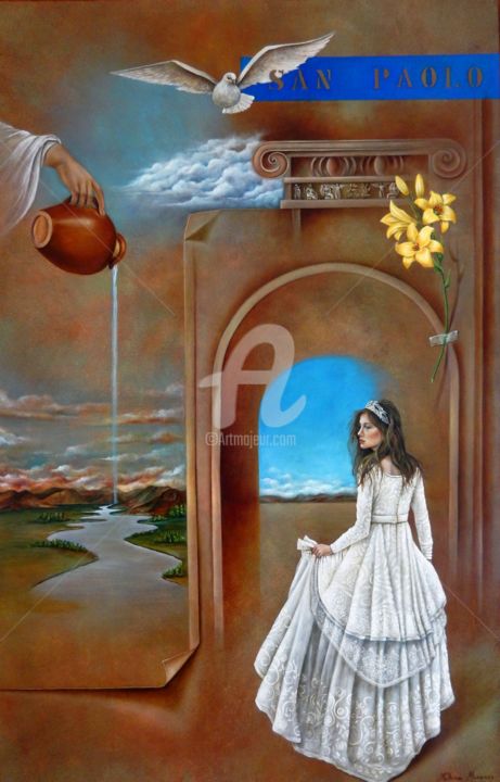 Painting titled "L´Incontro con la D…" by Fatima Marques, Original Artwork, Oil