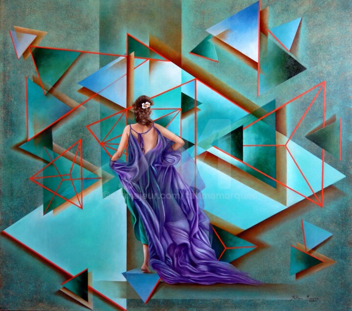 Pintura intitulada "Dimensões" por Fatima Marques, Obras de arte originais, Óleo Montado em Maca de lona