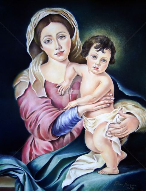 Painting titled "Ave Maria" by Fatima Marques, Original Artwork, Oil