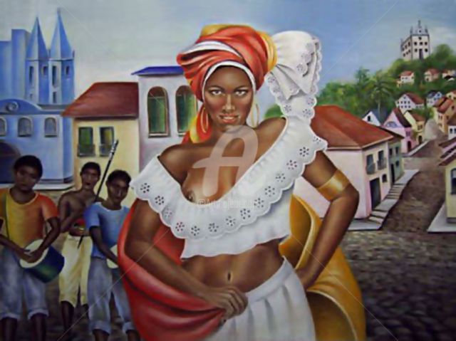 Painting titled "Toda menina baiana" by Fatima Marques, Original Artwork, Oil