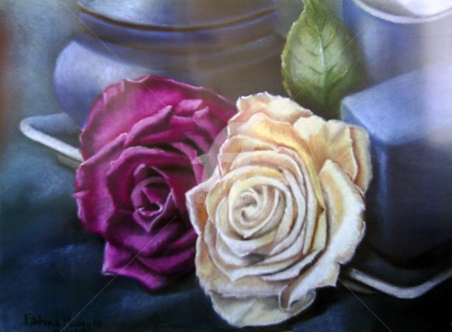 Malarstwo zatytułowany „As rosas não falam.…” autorstwa Fatima Marques, Oryginalna praca, Olej