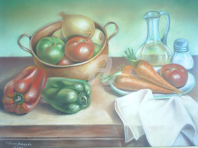 Painting titled "Colheita" by Fatima Marques, Original Artwork, Oil