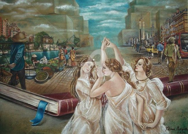 Painting titled "Les Trois Graces" by Fatima Marques, Original Artwork, Oil