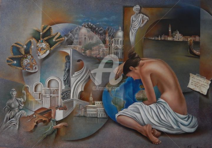 Painting titled "Venise poêtique" by Fatima Marques, Original Artwork, Oil
