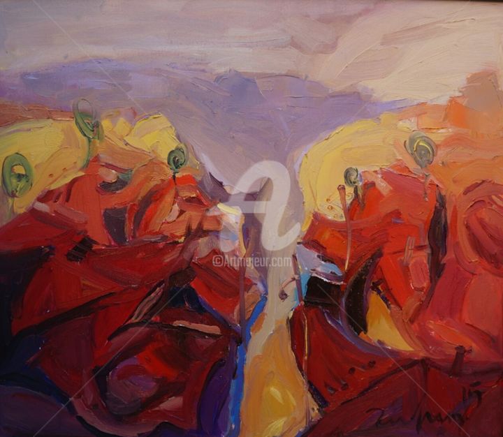 Painting titled "Roots on Sunset" by Tufina, Original Artwork, Oil