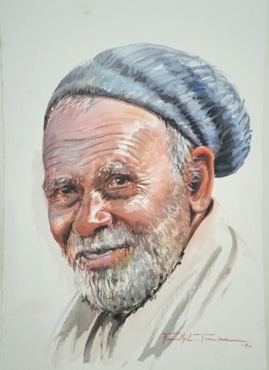 Peinture intitulée "Old man" par Faudhil Tamine, Œuvre d'art originale, Huile