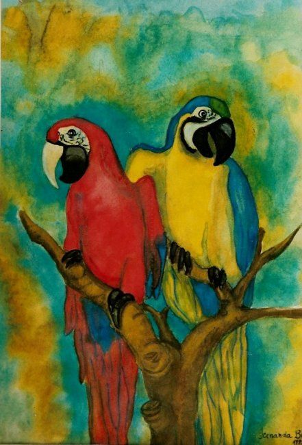 Pintura intitulada "perroquets colorés" por F.Brasil, Obras de arte originais, Óleo