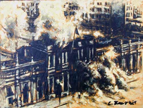 Painting titled "Bombardeo  a la mon…" by Cristian Faundes, Original Artwork