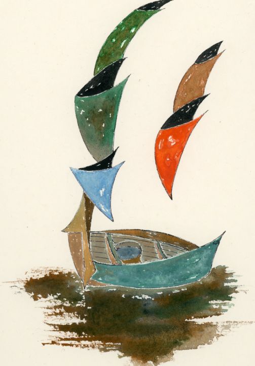Ζωγραφική με τίτλο "my-small-boat" από Felix Vincent Pareja, Αυθεντικά έργα τέχνης, Ακρυλικό