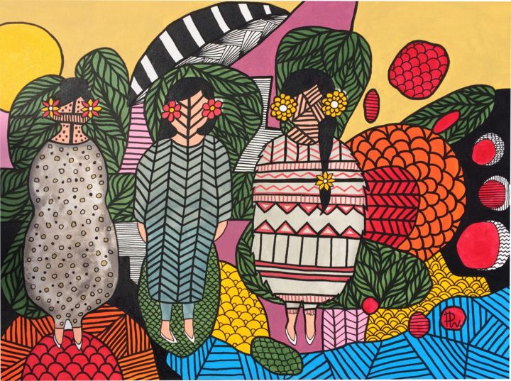 Pintura intitulada "As rosas da tribo" por Paiva Neto, Obras de arte originais, Acrílico