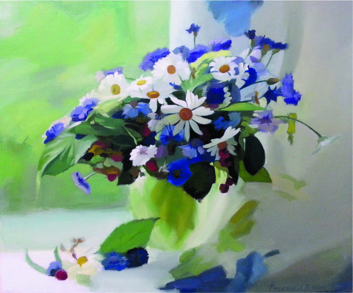 Peinture intitulée "Bouquet of chamomile" par Faustov Aleksey, Œuvre d'art originale, Huile