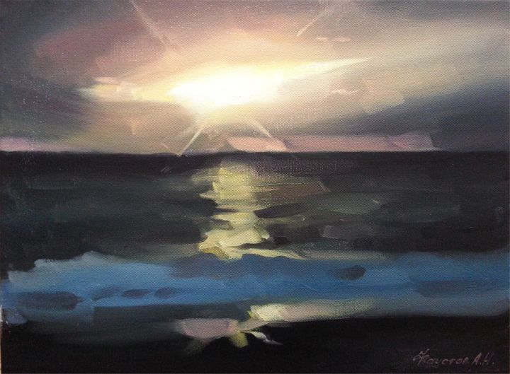 Peinture intitulée "Sunset" par Faustov Aleksey, Œuvre d'art originale, Huile