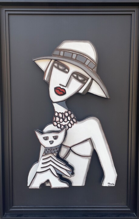 Painting titled "La Parisienne" by Fauve, Original Artwork, Acrylic Mounted on Wood Panel