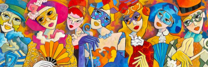 Painting titled "Les Vénitiennes" by Fauve, Original Artwork, Acrylic Mounted on Wood Stretcher frame