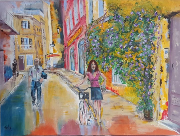 「Rue de Provence」というタイトルの絵画 Faverによって, オリジナルのアートワーク, アクリル ウッドストレッチャーフレームにマウント
