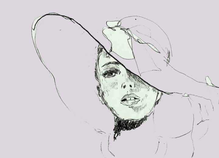 Digital Arts titled "Mujer con Sombrero" by Fbnmontecinos, Original Artwork