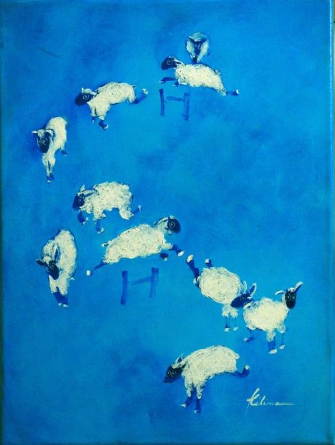 Peinture intitulée "Rêverie bleue" par Fcéline, Œuvre d'art originale, Autre